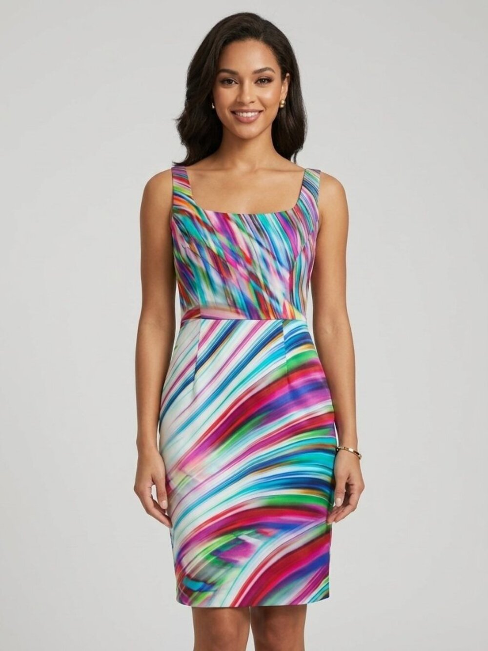 Milly of New York Sheath Dress Womens 4 Rainbow Striped Abstract Exposed Zipper
